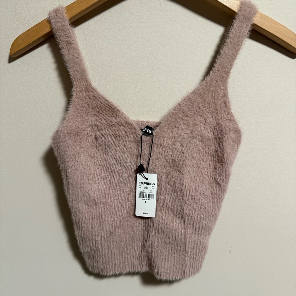 NWT Express Eyelash Ribbed Knit Cropped Fuzzy Sweater Cami Tank Top- Size Small